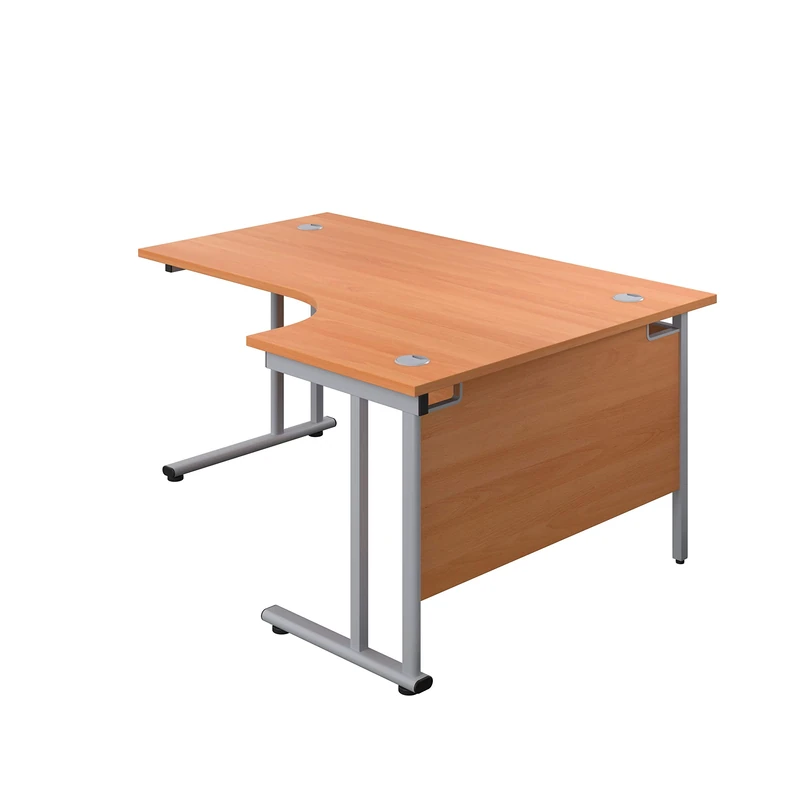 Office Hippo - L Shaped Office Desk 180 x 120cm. Large Corner Computer Desk for Home Office With Integrated Cable Ports, Ideal for Work, Study, Gaming and Hobby Workstation (Beech/Silver)