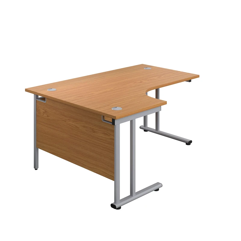 Office Hippo - L Shaped Office Desk 180 x 120cm. Large Corner Computer Desk for Home Office With Integrated Cable Ports, Ideal for Work, Study, Gaming and Hobby Workstation (Oak/Silver)