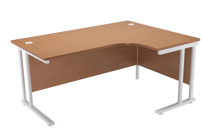 Office Hippo - L Shaped Office Desk 180 x 120cm. Large Corner Computer Desk for Home Office With Integrated Cable Ports, Ideal for Work, Study, Gaming and Hobby Workstation (Beech/White)