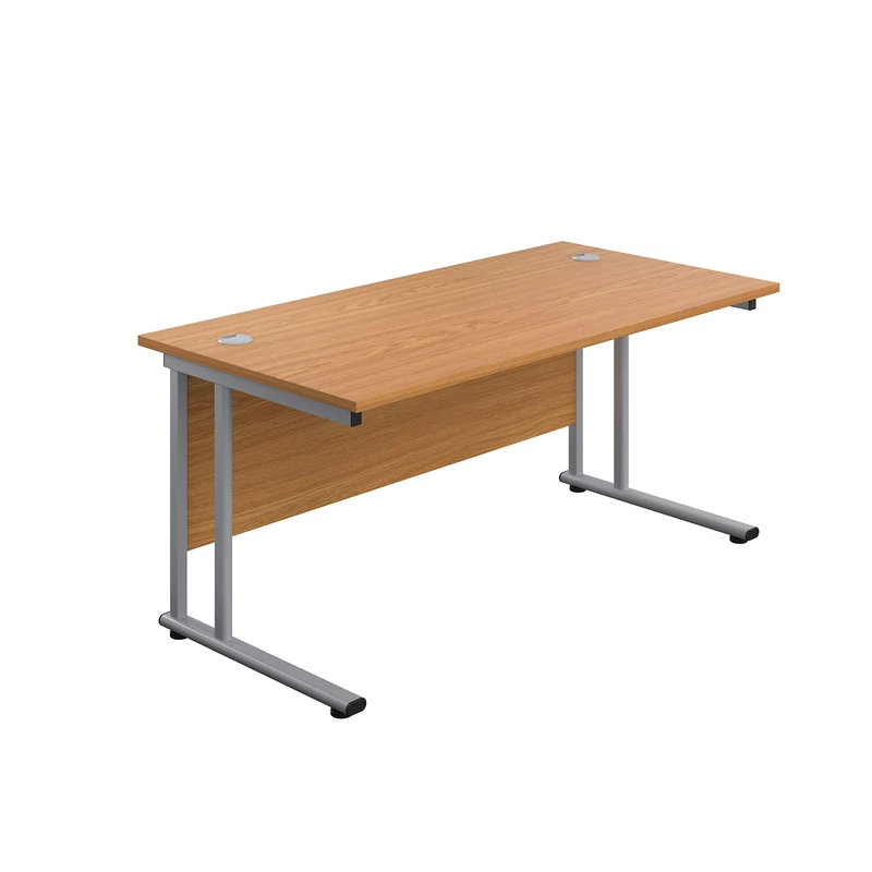 Office Hippo Heavy Duty Rectangular Cantilever Office Desk, Home Office Desk, Office Table, Integrated Cable Ports, PC Desk For Office or Home, 5 Yr Wty - Silver Frame/Oak Top, 180cm x 80cm