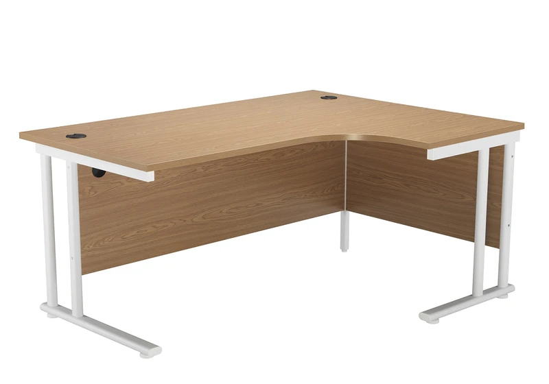 Office Hippo - L Shaped Office Desk 180 x 120cm. Large Corner Computer Desk for Home Office With Integrated Cable Ports, Ideal for Work, Study, Gaming and Hobby Workstation (Oak/White)