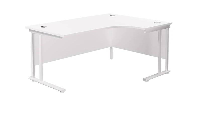 Office Hippo - L Shaped Office Desk 180 x 120cm. Large Corner Computer Desk for Home Office With Integrated Cable Ports, Ideal for Work, Study, Gaming and Hobby Workstation (White/White)