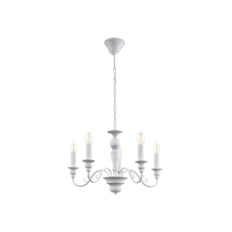Eglo Caposile 5-Bulb Vintage Chandelier, White Steel Country House Style and Shabby Chic Ceiling lamp, Dinning and Living Room Hanging Lighting, E14 Socket