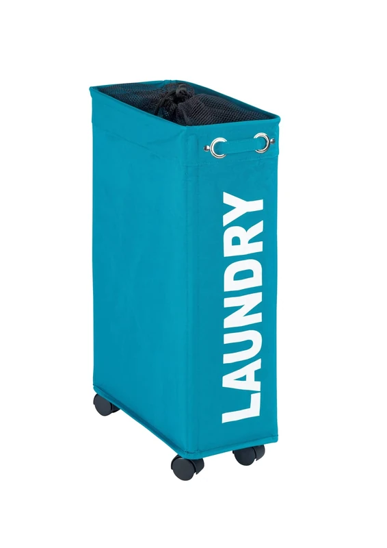 WENKO 3450116100 Laundry bin Corno Petrol - laundry basket Capacity: 43 l, Polyester, 18.5 x 60 x 40 cm, Petrol