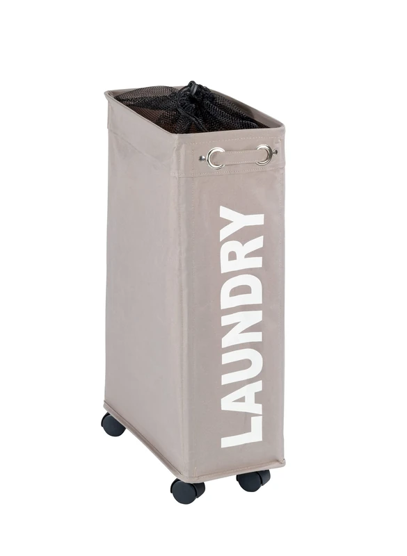 WENKO 3450117100 Laundry bin Corno Taupe - laundry basket Capacity: 43 l, Polyester, 18.5 x 60 x 40 cm, Taupe