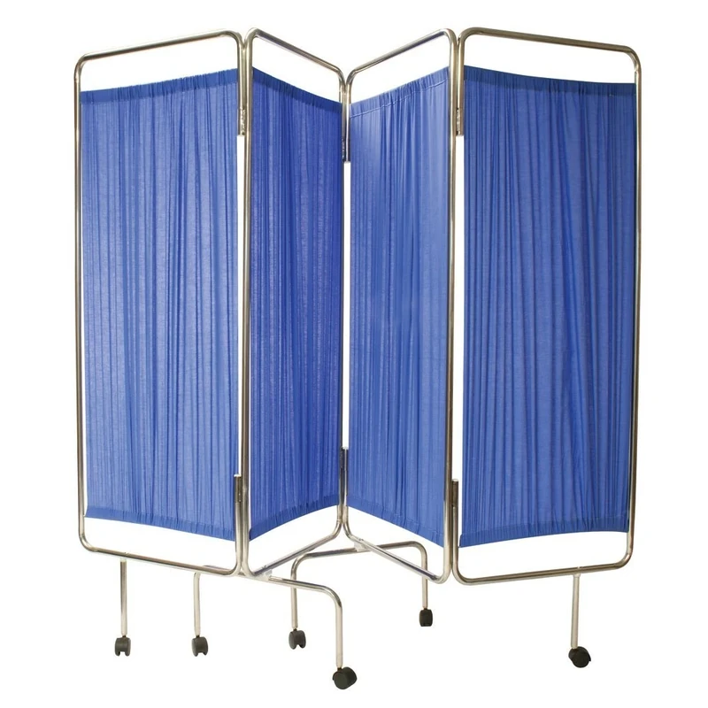 RELIANCE MEDICAL 7552 Code Red Blue Medical Screen for Patient Privacy, Stainless Steel Frame, Four-Fold Curtained Design with Plastic Wheels, Flame-Retardant Panels. Easy to Move Anywhere
