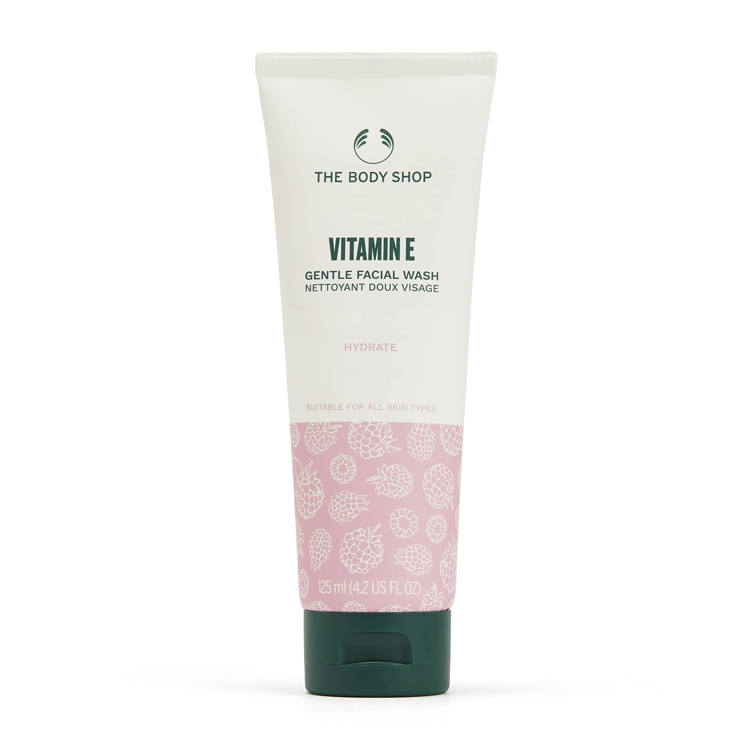 The Body Shop Vitamin E Gentle Face Wash (1x 125ml), Foaming Cleanser for All Skin Types, Creamy Daily Facial Wash, Removes Impurities & Makeup, Enriched with Vitamin E & Raspberry Seed Oil