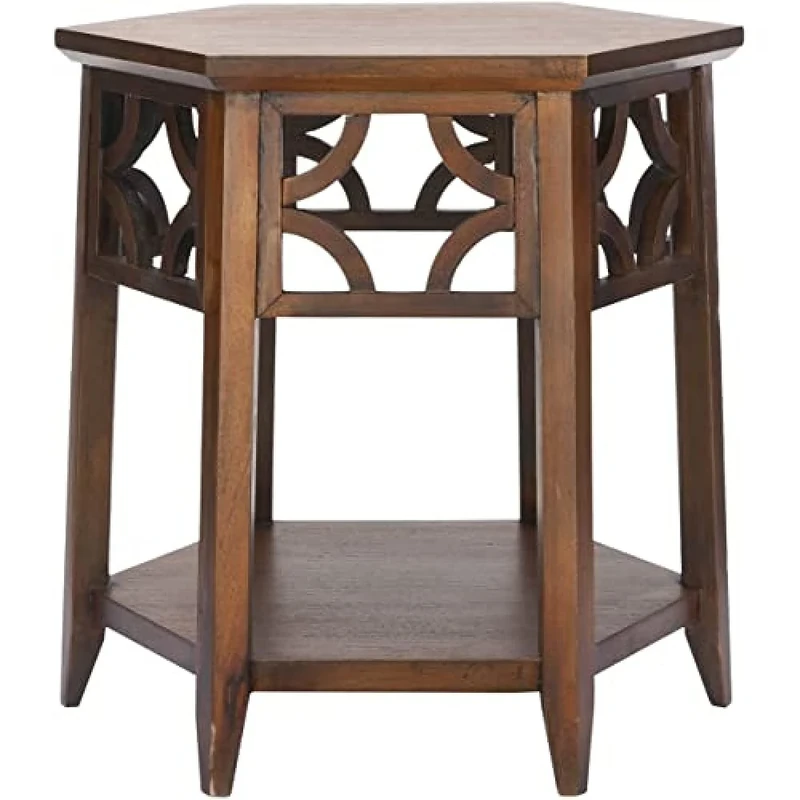 SAFAVIEH Transitional Accent Table with Wooden Storage Shelf, in Brown, 45 X 45 X 45