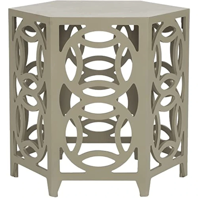 SAFAVIEH Bohemian Accent Table with Wooden , in Pearl Blue Grey, 58 X 58 X 56.38