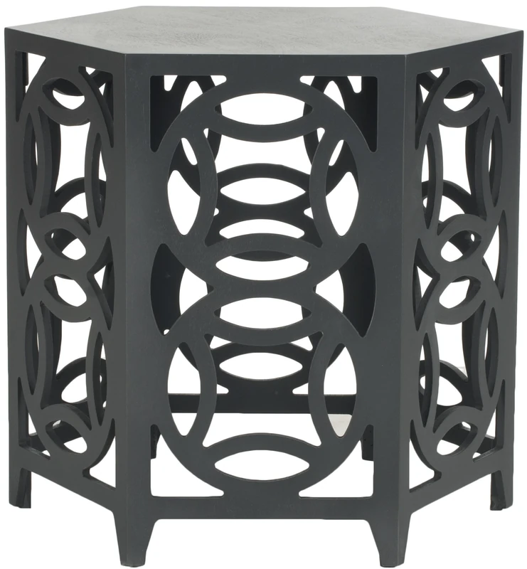 SAFAVIEH Bohemian Accent Table with Wooden , in Charcoal Grey, 58 X 58 X 56.38