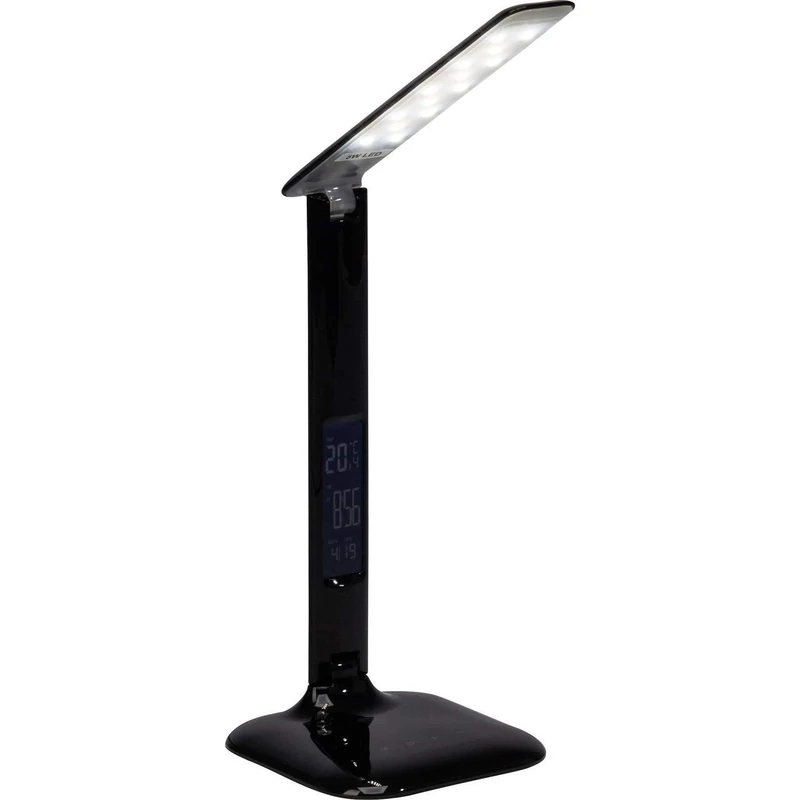 Brilliant Glenn LED Desk Lamp with Touch Dimmer 55 cm Swivelling CCT Light Temperature Setting USB Port Temperature Display Calendar Function Alarm Function Black Office 300 Lumen