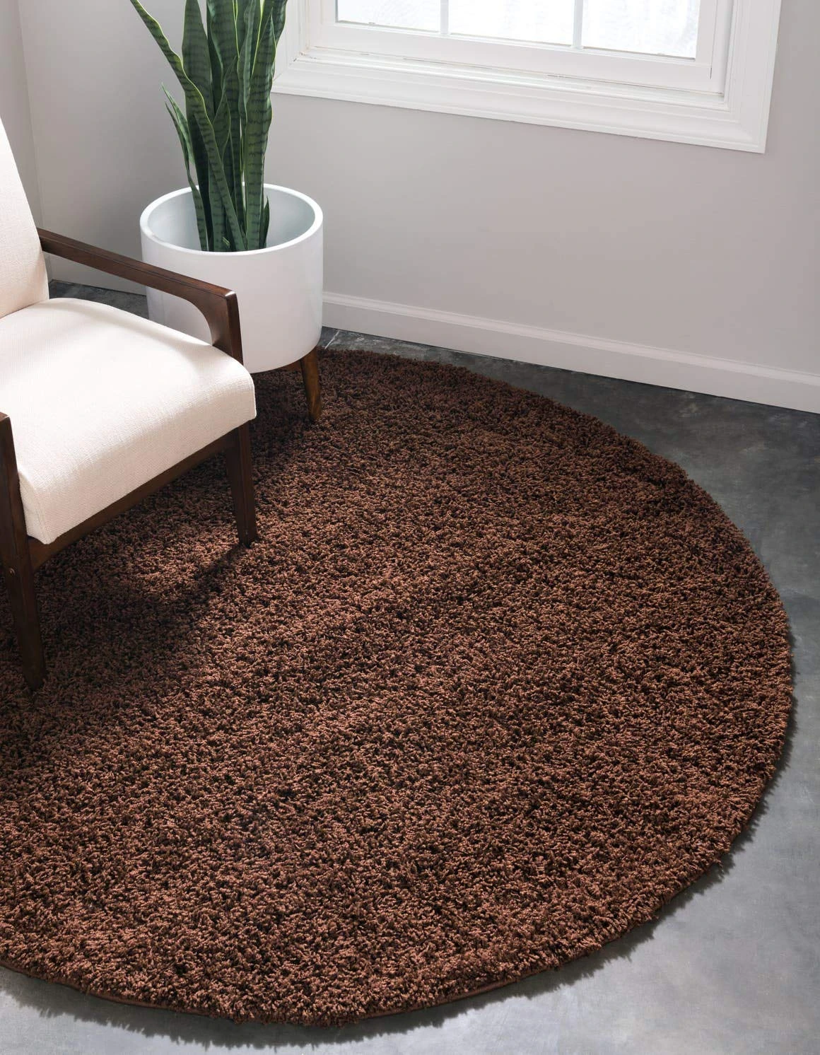 Unique Loom Solid Shag Collection Chocolate Brown 8ft Round Rug