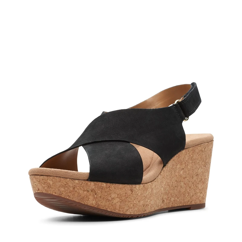 Clarks Women's Annadel Eirwyn Wedge Sandal, Black Nubuck, 6.5 UK