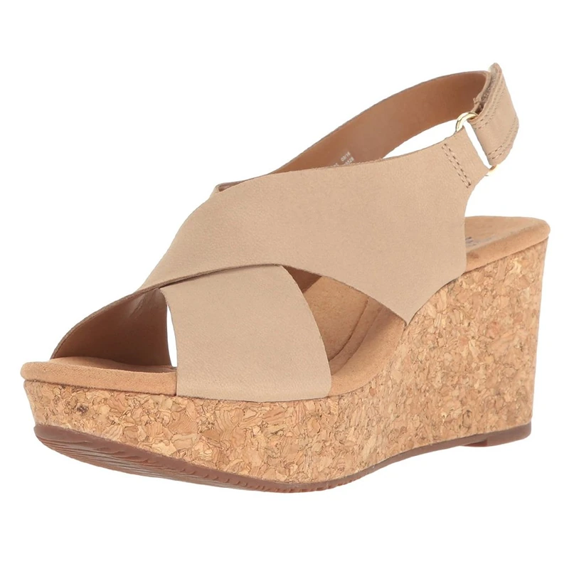 Clarks Women's Annadel Eirwyn Wedge Sandal, Sand Nubuck, 9 UK