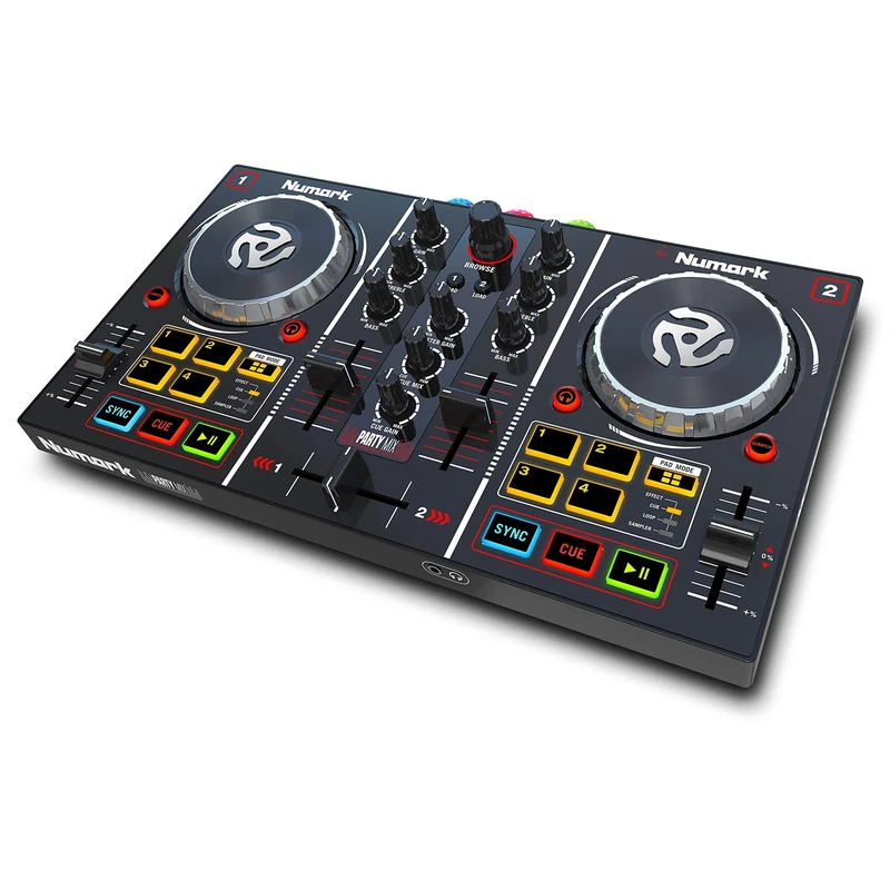 Numark Party Mix - Complete DJ Controller Set for Serato DJ with 2 Decks, Party Lights, Headphone Output, Performance Pads and Crossfader / Mixer