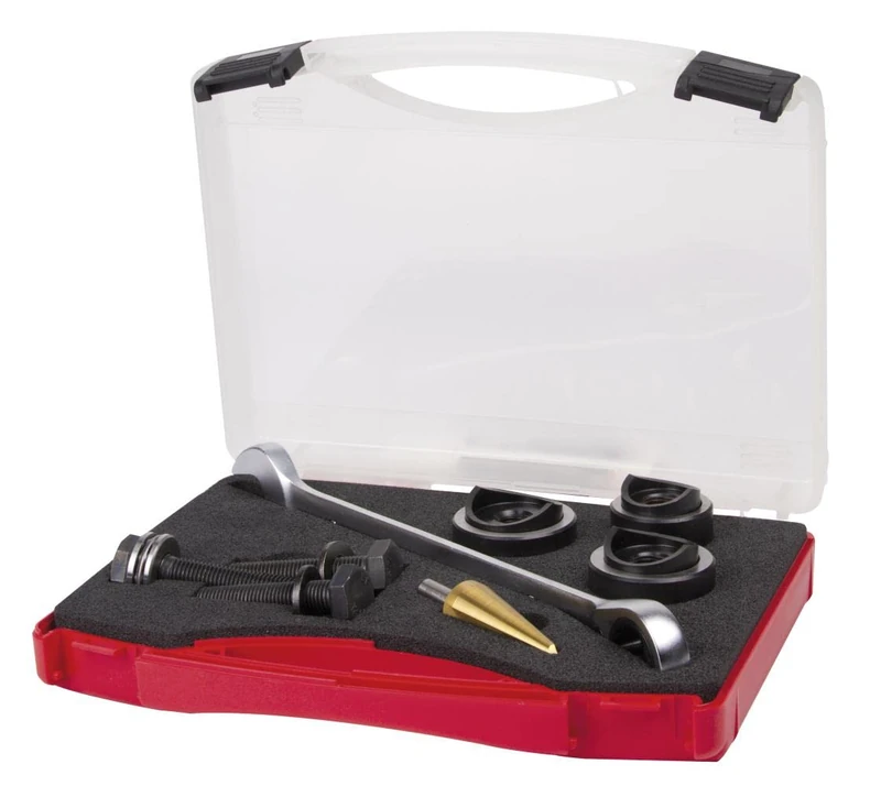 Ruko Special Steel Screw Hole Punch Set Duo Cut SGS-Power with Two Point Cutting Tip for Plumbing in Plastic Case, Black Finish, 8 Pieces, R109010