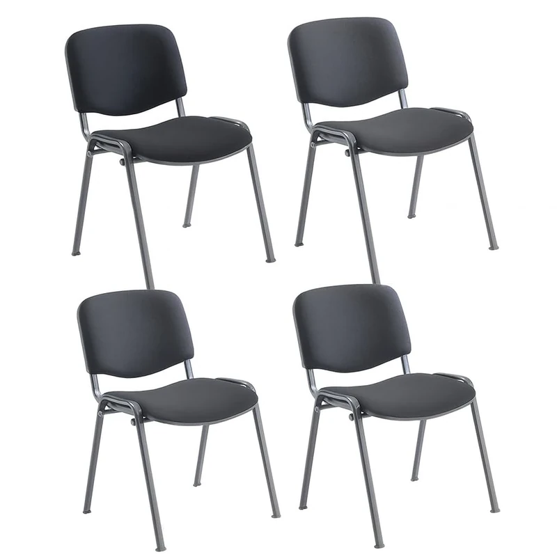 Office Hippo Heavy Duty Meeting Chair, Versatile & Robust Stackable Reception Chair, Office or Conference Chair With Strong Frame & Padded Durable Seat, Up To 115kg Weight - Charcoal/Black, 4 Pack
