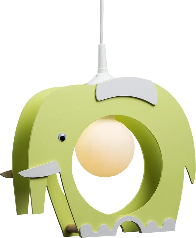 Elobra Children's Ceiling Light with Elephant Design in Wood, Lime Green, A++, 23 x 29 x 12 cm
