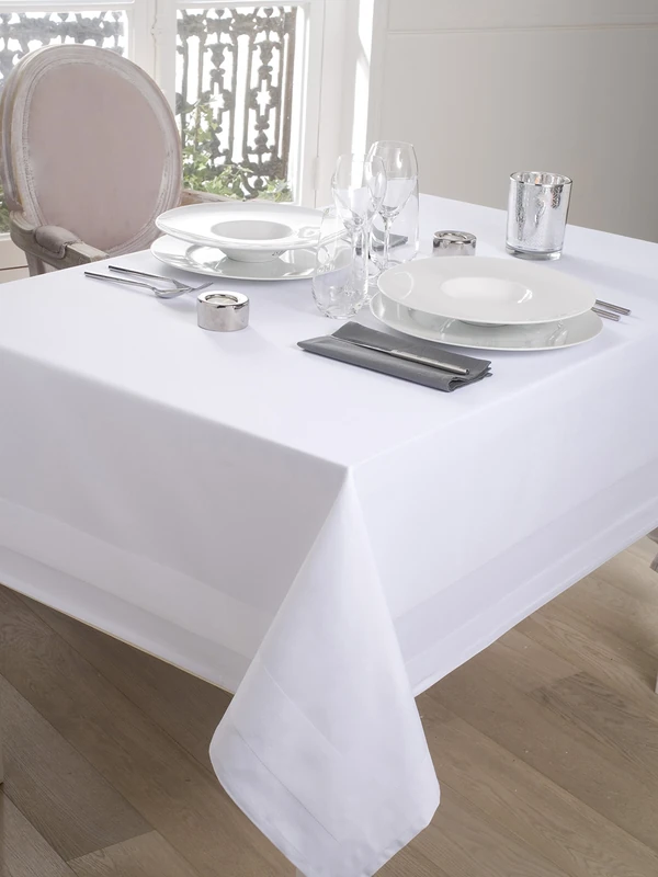 CALITEX Damask Tablecloth with Satin Band 180 x 180 cm White