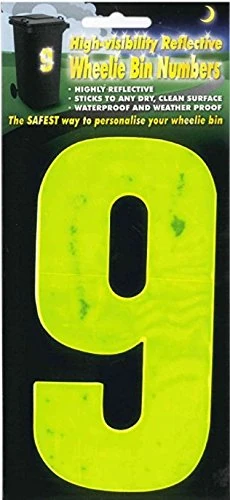 WHL Pack of 2 Hi Vis Wheelie Bin House Numbers Yellow Number 9 - Image 1