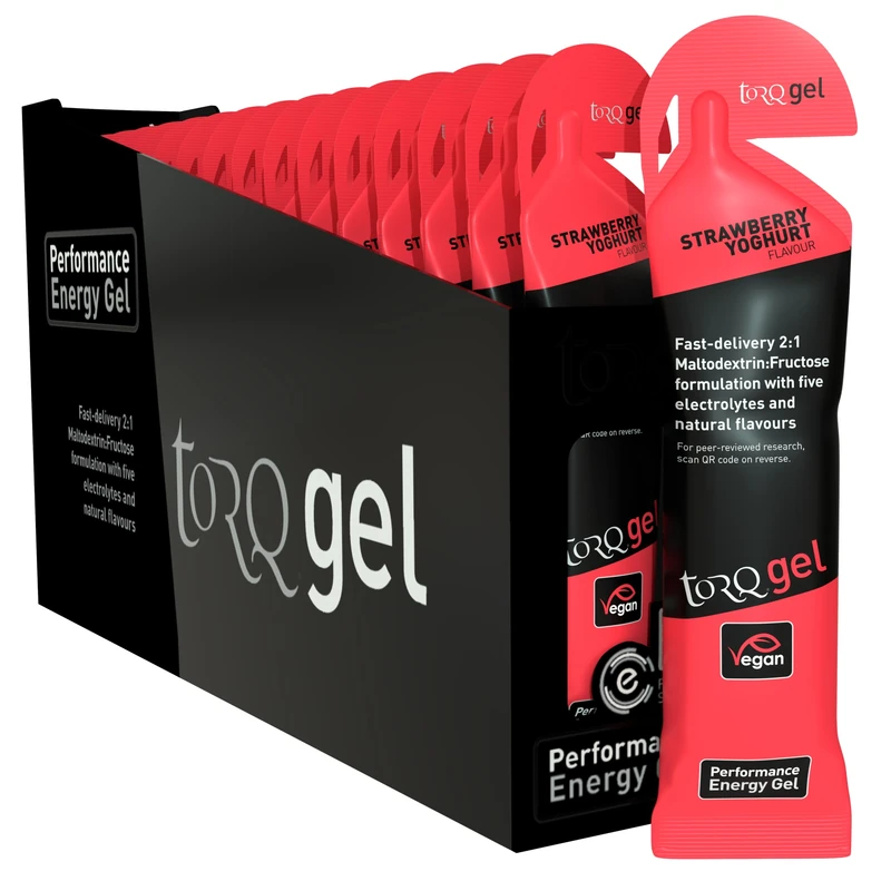 Torq Energy Gels - Strawberry Yoghurt Pack of 15 - Ultimate On The Go Quick Release Energy - 30g of Carbohydrates - Running/Cycling/Sports Gels - 5 Key Electrolytes - Natural & Vegan - Image 1