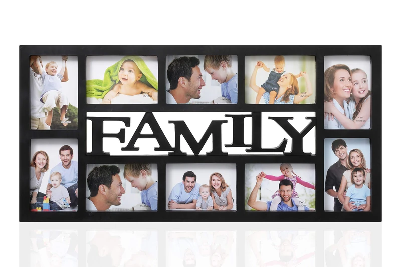 ARPAN Family Multi Aperture Photo Picture Frame - Holds 10 X 6''X4'' Photos (Black Family)
