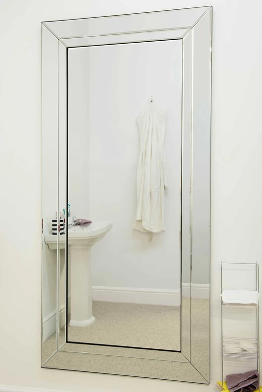 Large Modern Venetian Glass Double Edged Wall Mirror 5Ft9 X 2Ft9 (174cm X 85cm)