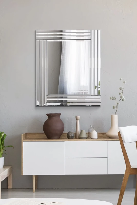 MirrorOutlet Silver Triple Bevelled Venetian Wall Mirror 2Ft3 X 1Ft11 (68cm X 58cm), Frameless