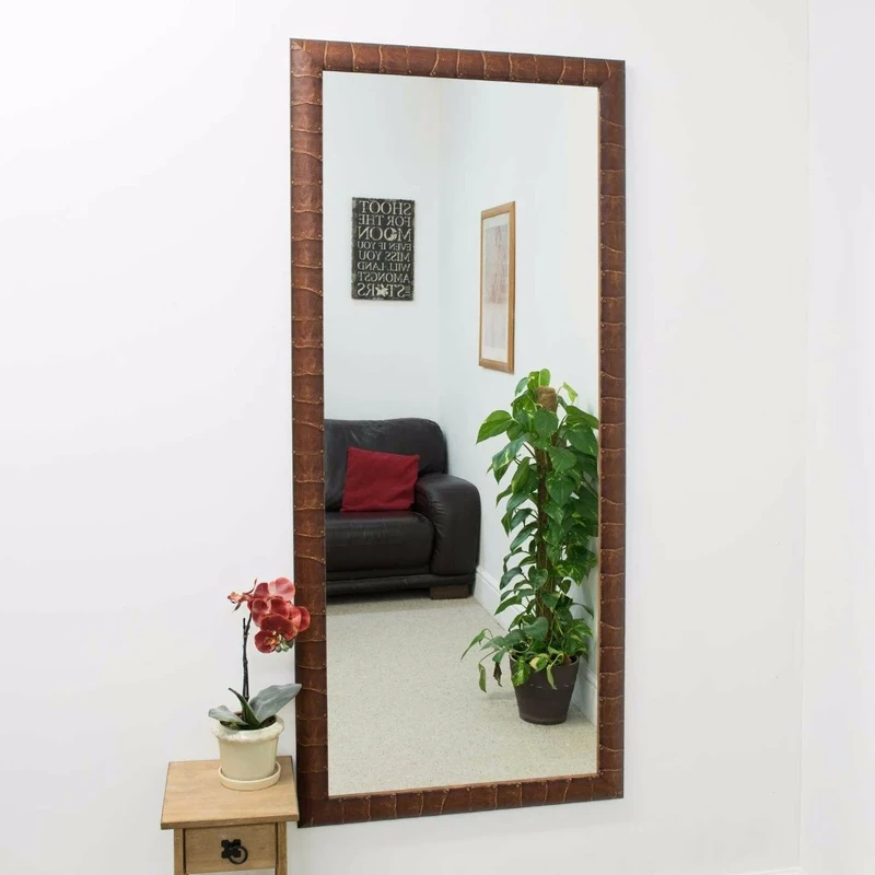 Dark Brown Leather Look Wall Mirror 5ft4 x 2ft4 (163cm x72cm)