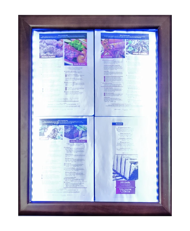 Securit LED Classic Glass Information Display, 4xA4 (A2), 53x70x6cm, Brown Frame (MCS-4A4-WLDB)