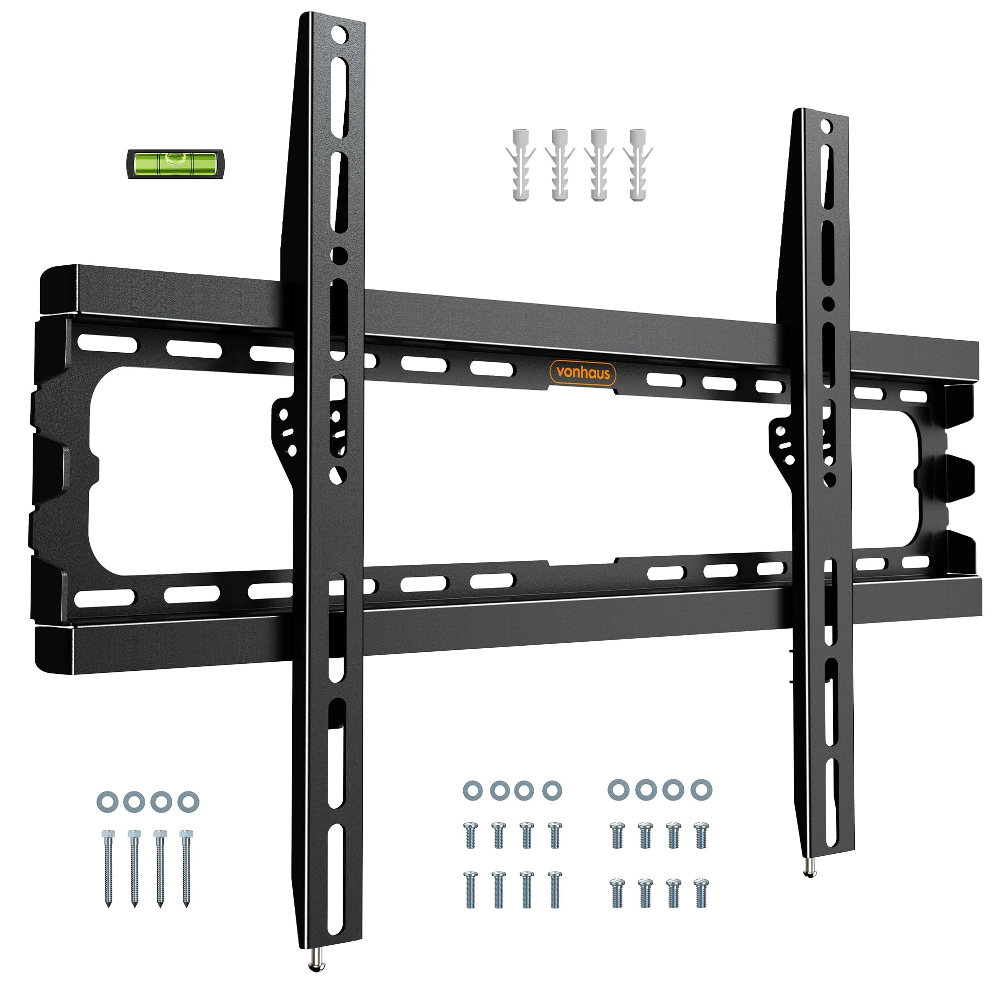 VonHaus TV Wall Bracket for 37-85" Screens, Ultra-Slim TV Bracket with Spirit Level, Flat to Wall Mount, 70kg Capacity, Max VESA: 600x400mm