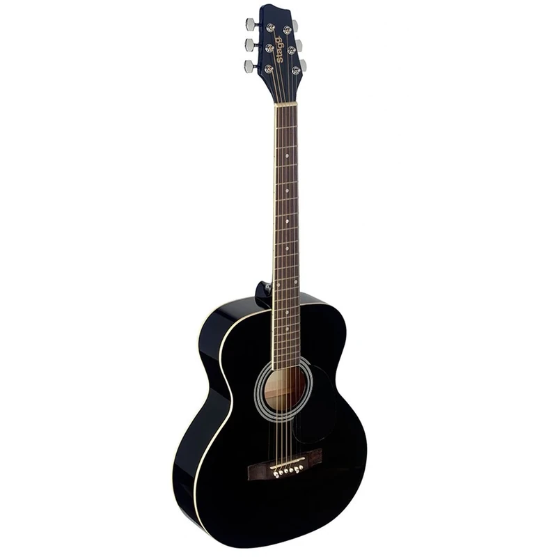 Stagg SA20A BLK Auditorium Acoustic Guitar with Linden Top, Black, Full Size