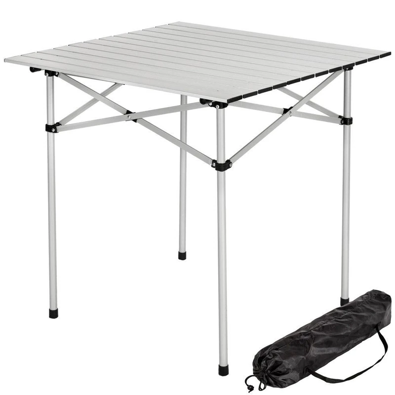BAKAJI Caravan Camping Table Picnic Folding Aluminium 70 x 70 x 70 cm with Bag Silver 70 x 70 cm