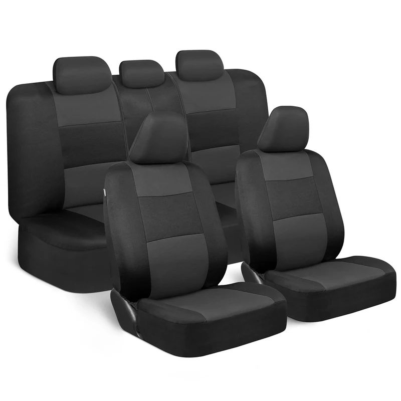 BDK PolyPro Car Seat Covers Full Set in Charcoal on Black – Front and Rear Split Bench Car Seat Cover, Easy to Install, Interior Covers for Auto Truck Van SUV