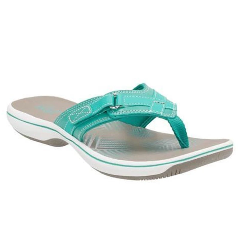 Clarks Women's Breeze Sea Flip Flop, New Turquoise Synthetic, 4.5 UK M