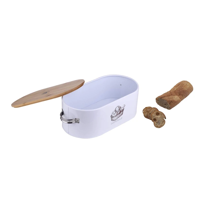 LAGUIOLE - White Metal Bread Bin and Bamboo Lid