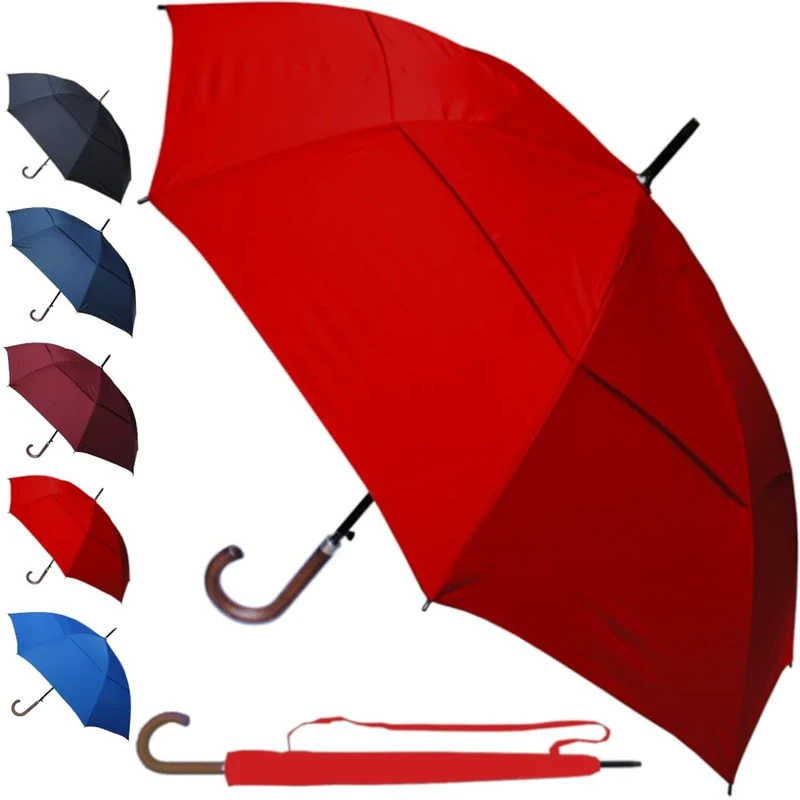 COLLAR AND CUFFS LONDON 60MPH Windproof Umbrella - Auto Open Red