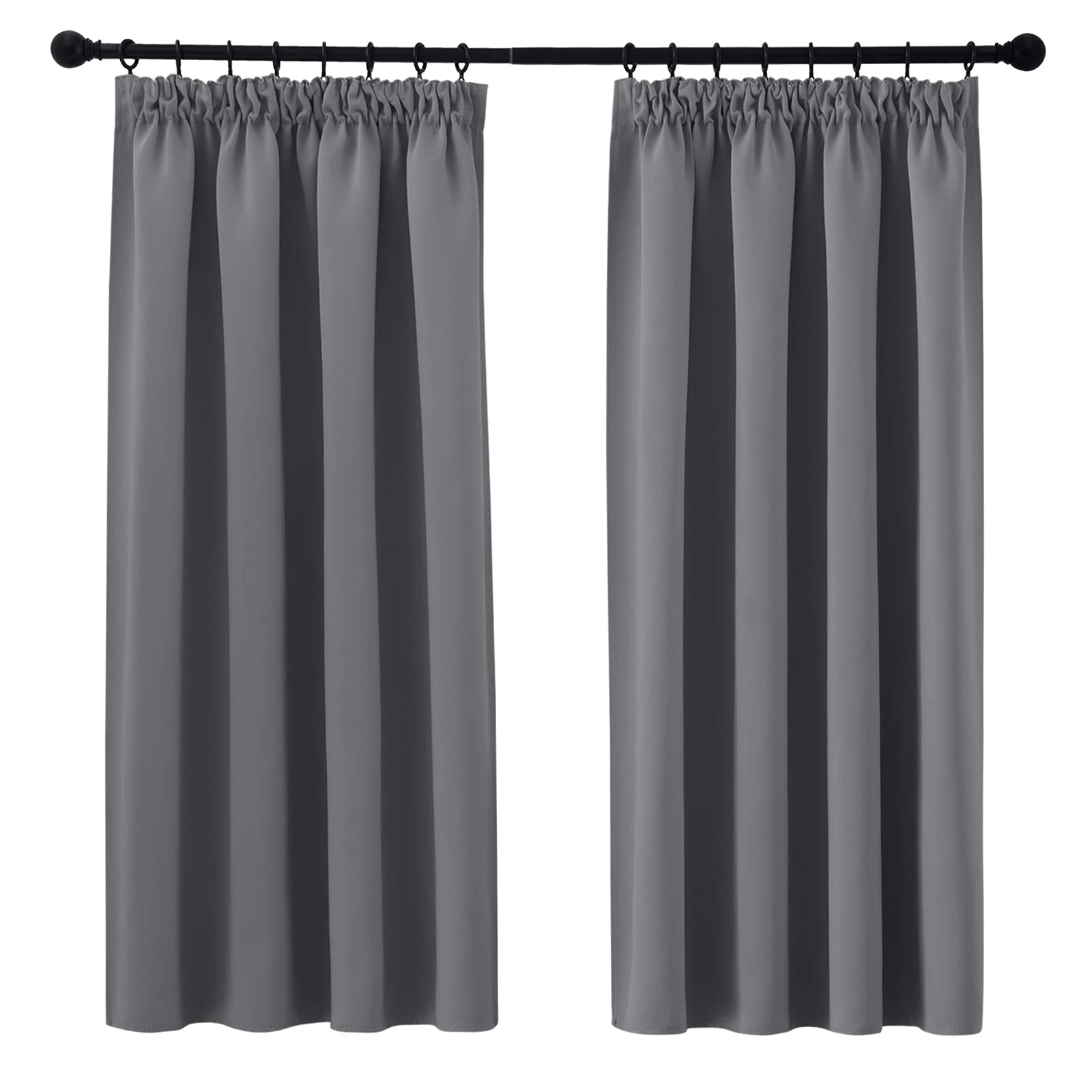 PONY DANCE Pencil Pleat Blackout Curtains Grey Thermal Insulated Curtains 46x54 Inch Drapes for Bedroom, Kitchen, Short Window Curtains with Hooks for Track Rail, W46 X L54, 2 Panels