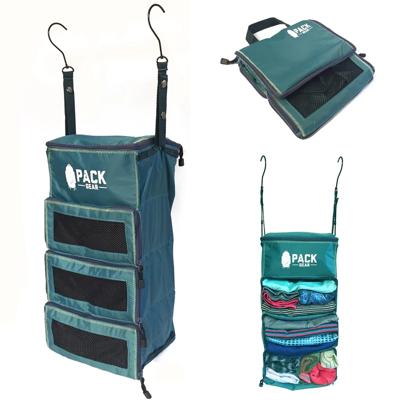 Pack Gear HANGING HAND LUGGAGE ORGANIZER - Our standard hanging luggage organizer fits all hand luggage - Our packing cubes for travel use windows in