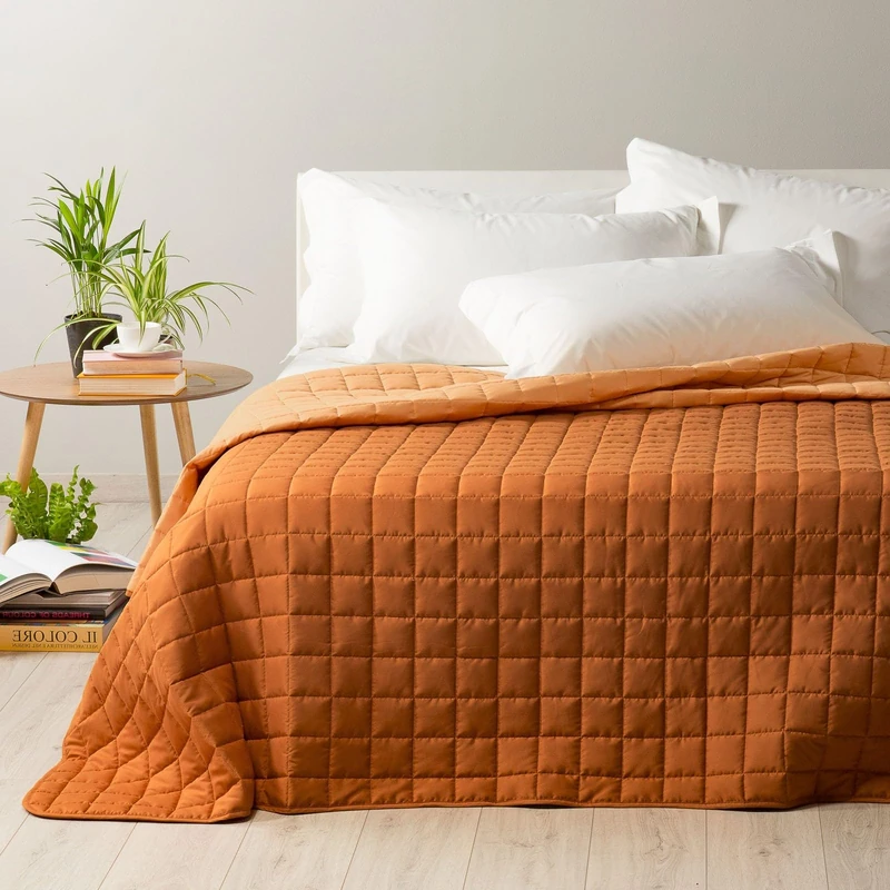 Caleffi - Spring Quilted Bedspread for Single Bed - Modern Orange Colour Plain Microfibre - Image 1