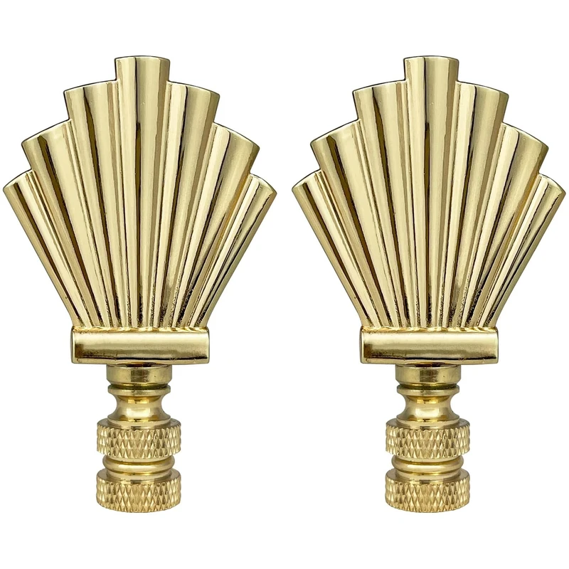 Royal Designs Art Deco Motif Lamp Finial for Lamp Shade- Polished Brass Set of 2 - Image 1
