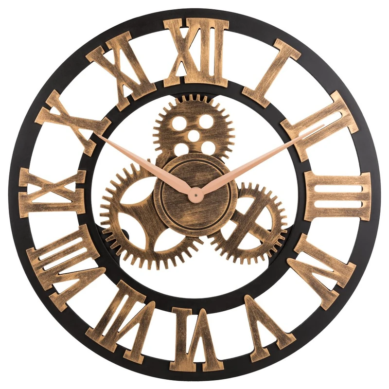 Oldtown Clocks Noiseless Silent Gear Wall Clock 3D (Retro Rustic Country Decorative Luxury Art Big Wooden Vintage for House Warming Gift) 23 inches Roman-Anti-Bronze