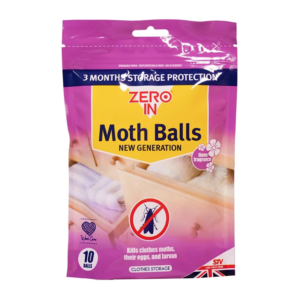 Zero In New Generation Moth Balls - 10-Pack. Place in Wardrobes, Cupboards and Drawers to Kill Clothes Moths, Eggs, and Larvae. Fragranced, White