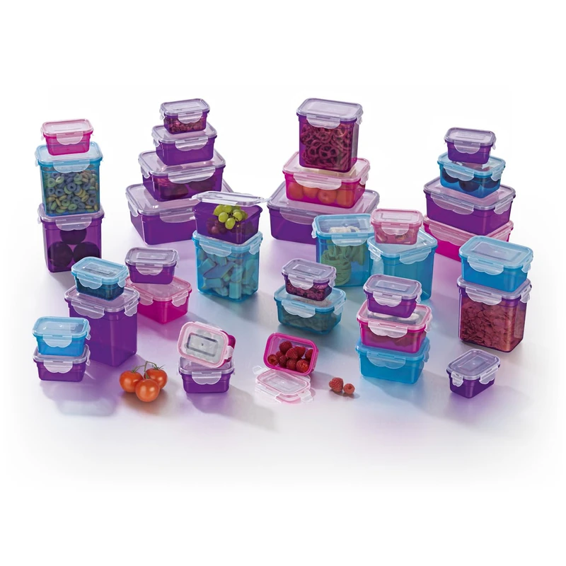 maxxcuisine 72 Parts Food Storage Container with Air Tight Lids, Purple/Pink/Turquoise, 36 x 19.5 x 19.5 cm