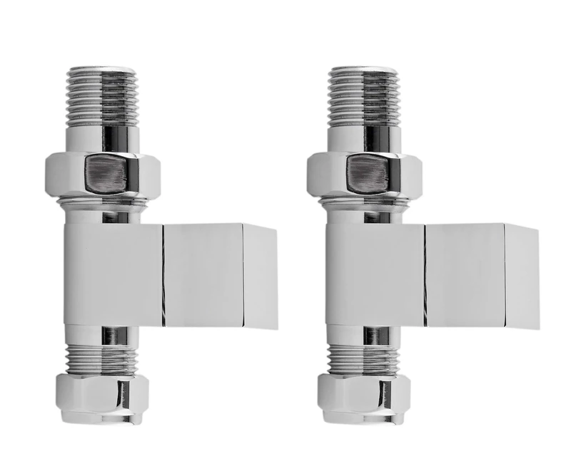 Nuie HT347 | Modern Bathroom Straight Radiator Valve, 95mm x 65mm, Chrome, Silver