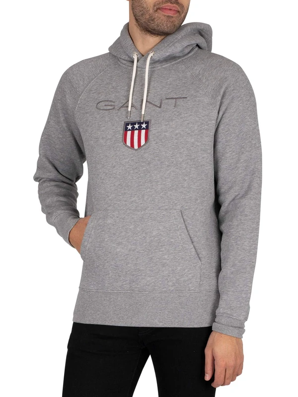 GANT Men's Shield Sweat Hoodie Sports (Grey Melange 93), XXX-Large (Size:XXXL) - Image 1