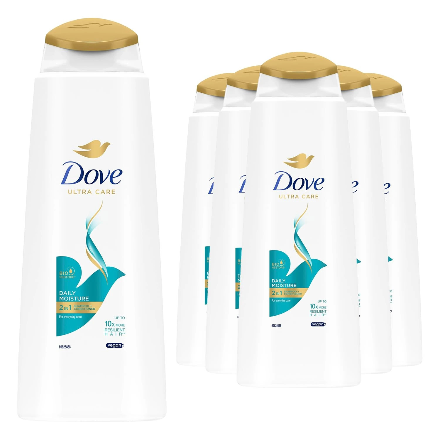 Dove Nutritive Solutions Daily Moisture 2 in 1 Shampoo + Conditioner shampoo and conditioner that leaves hair silky smooth for dry, damaged hair 6x 400 ml