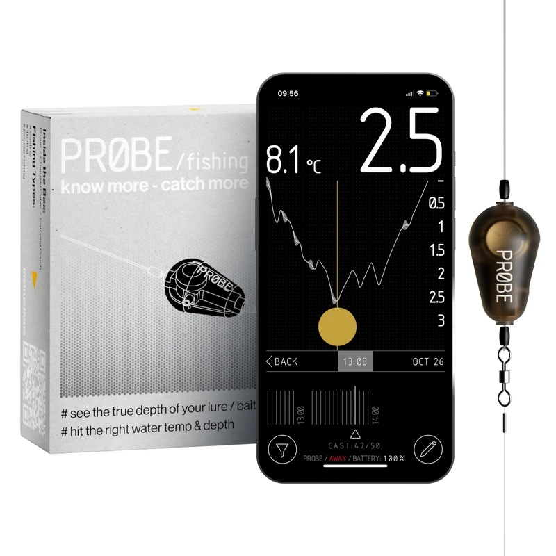 PROBE Smart Fishing Tracker – Carp Fishing, Lure & Match Fishing Accessory – Tracks Depth, Strike Data & Temperature – Lightweight Fish Tracker for Sea Fishing Tackle, River & Fishing Kits