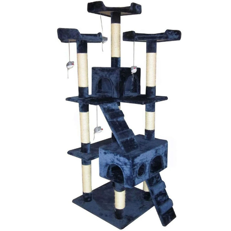 BAKAJI Scratching Post for Cats Sisal Tree, Playground, Cat Kennel, Scratches Nails, 170 cm High (Blue) - Image 1