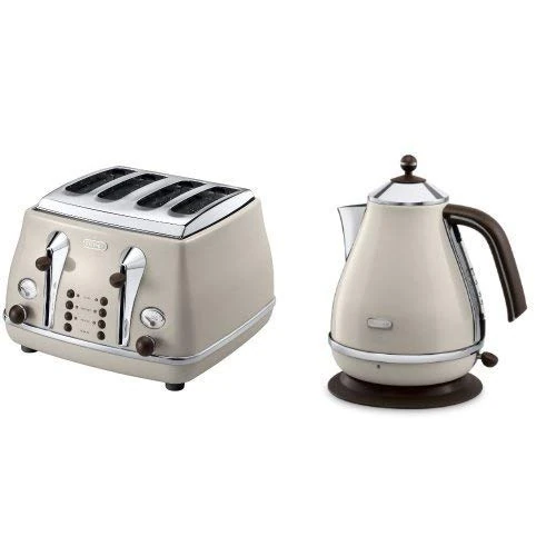 De'Longhi Vintage Icona Dolcevita Jug Kettle and 4 Slice Toaster Bundle - Cream